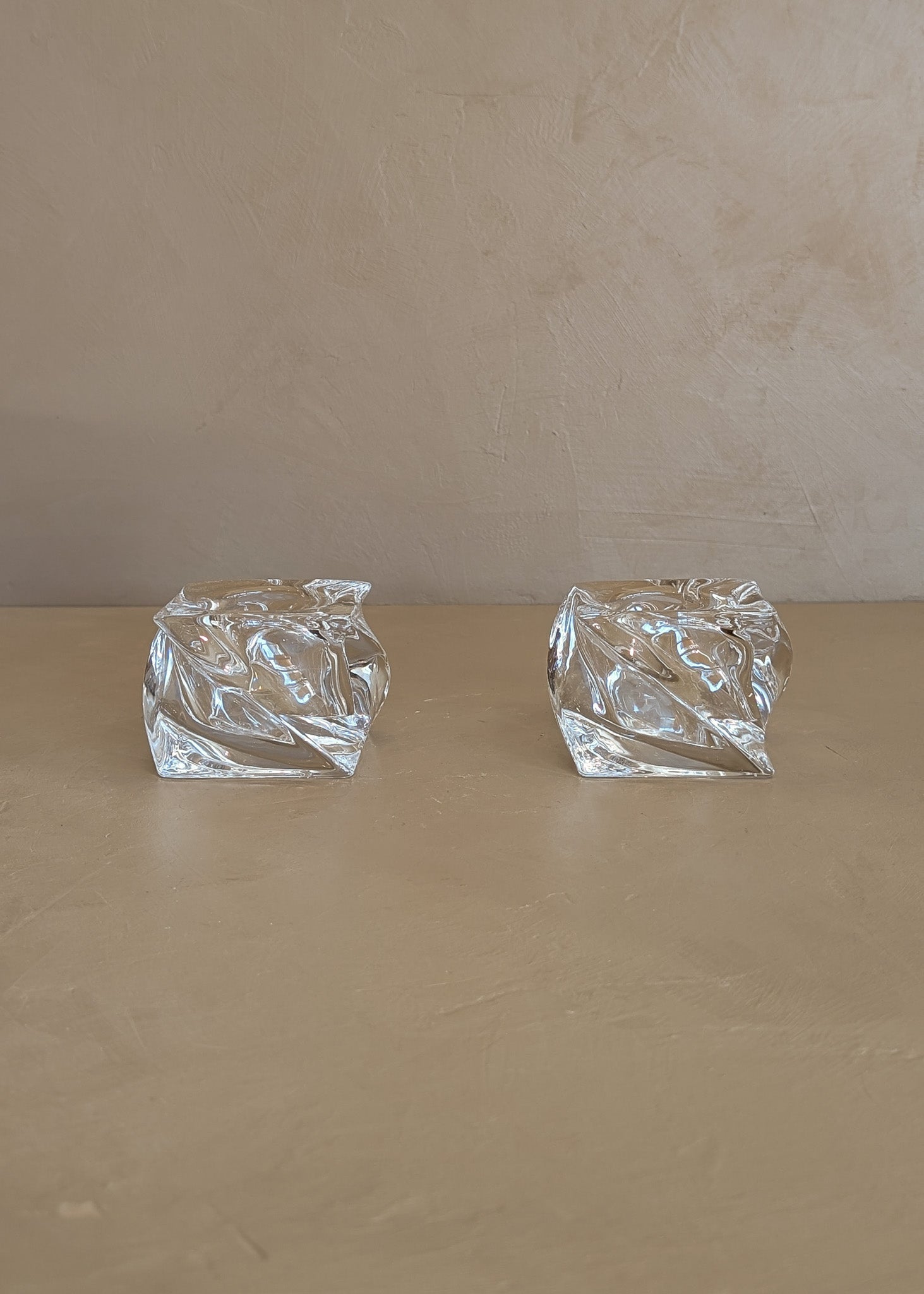 Pair of Vintage Mikasa Square Swirled Glass Tealight Candleholders