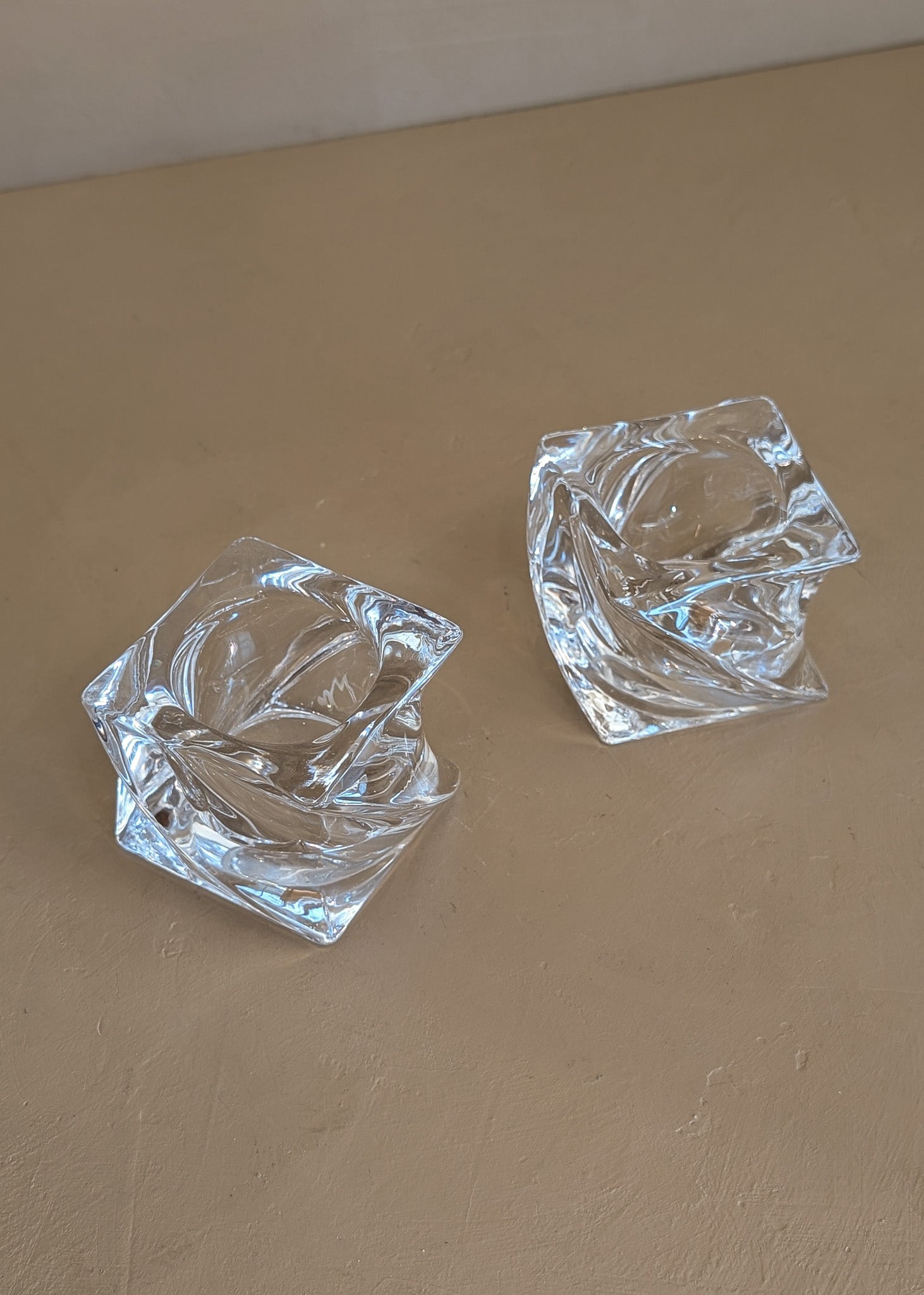 Pair of Vintage Mikasa Square Swirled Glass Tealight Candleholders