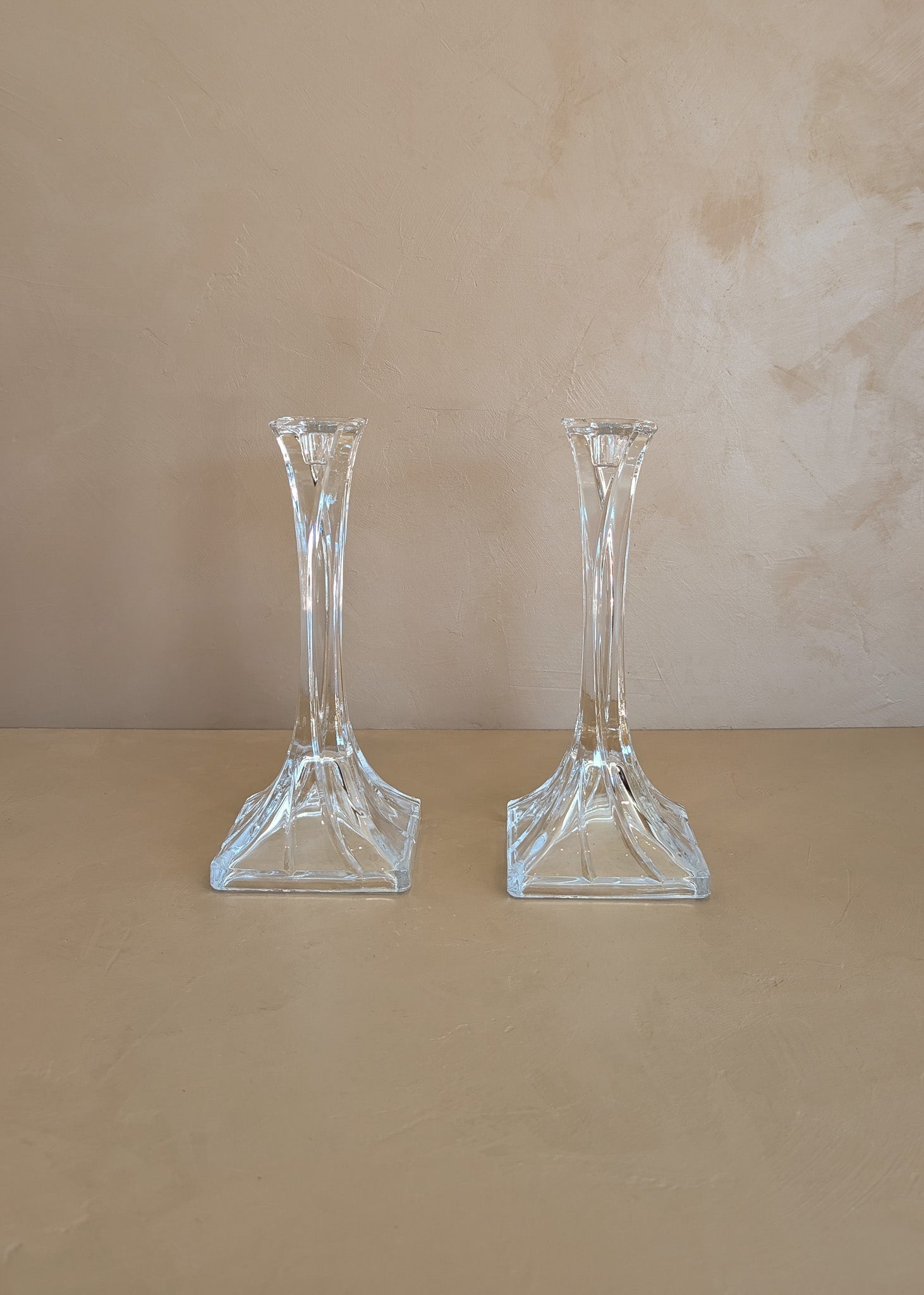 Pair of Vintage Tall Lead Crystal Candlesticks