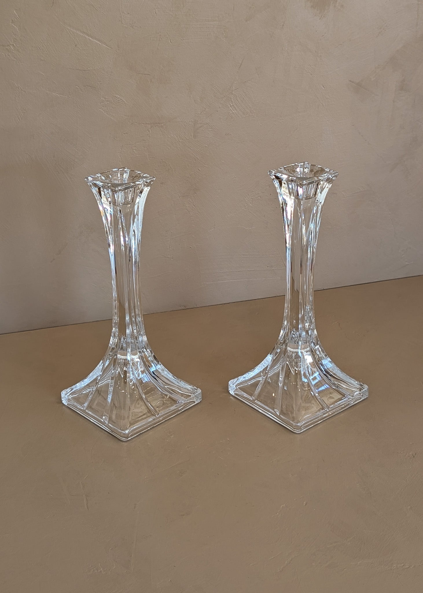 Pair of Vintage Tall Lead Crystal Candlesticks
