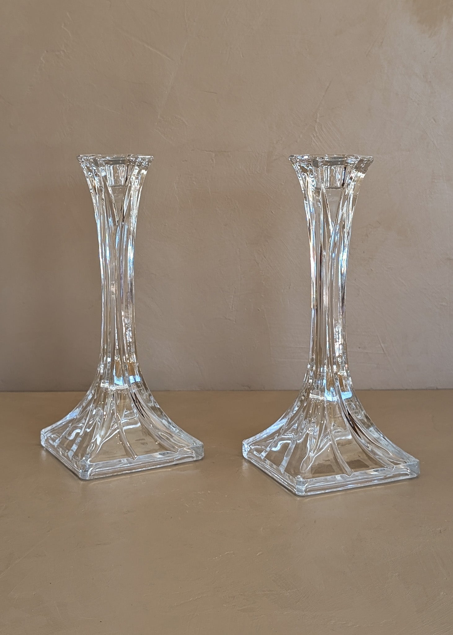 Pair of Vintage Tall Lead Crystal Candlesticks