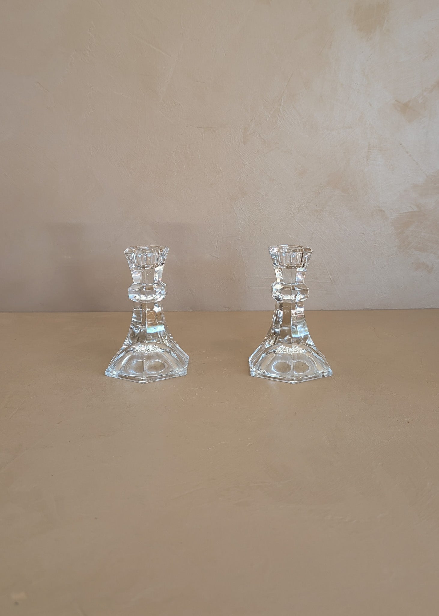 Pair of Vintage European Lead Crystal Candlesticks