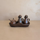 Petite Handmade Pottery Cruet Set with Tray