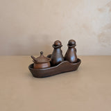 Petite Handmade Pottery Cruet Set with Tray