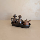 Petite Handmade Pottery Cruet Set with Tray