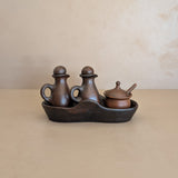 Petite Handmade Pottery Cruet Set with Tray