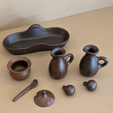 Petite Handmade Pottery Cruet Set with Tray