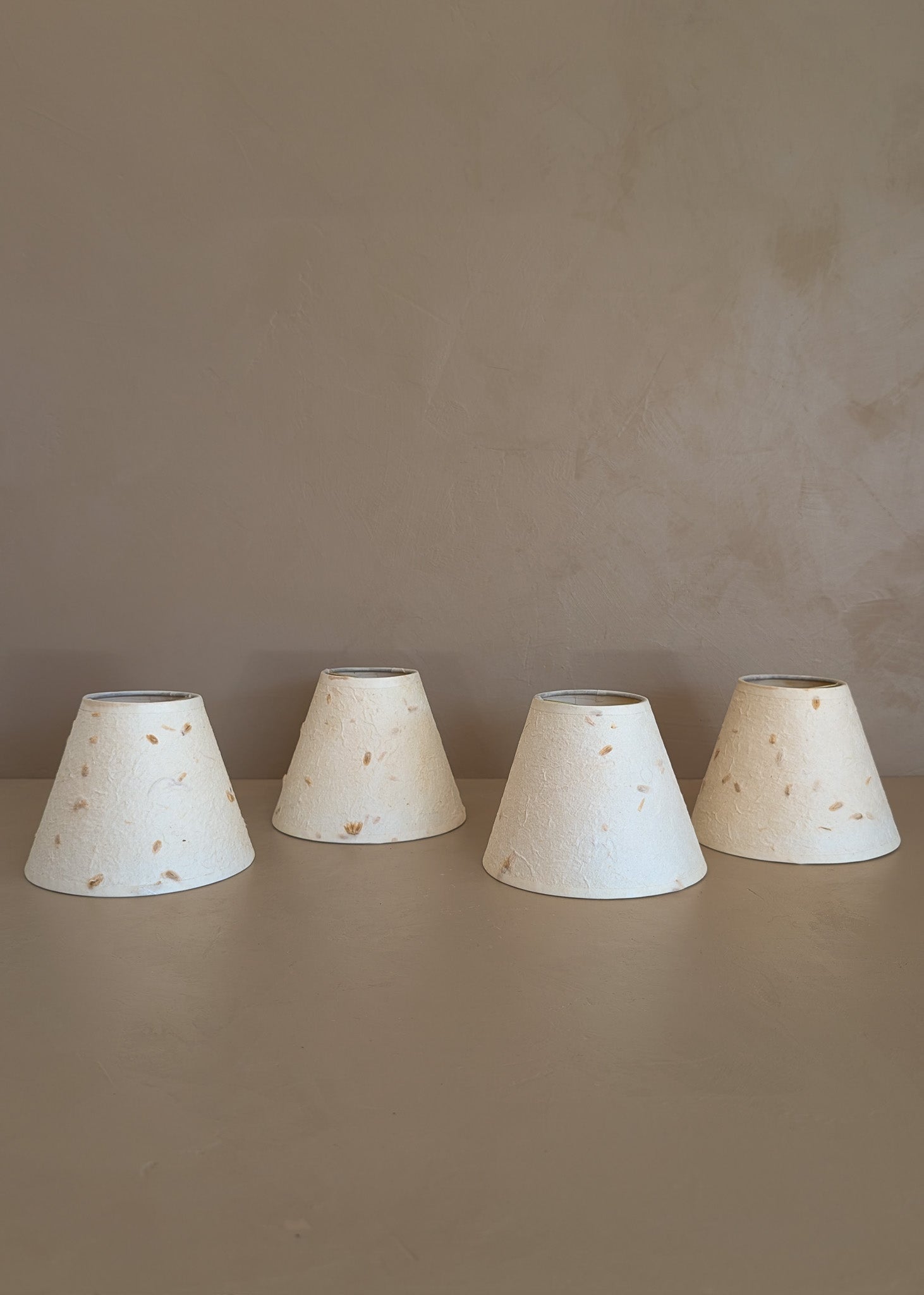 Set of 4 Vintage Textured Natural Fiber Paper Mache Clip On Chandelier/Sconce Lampshades