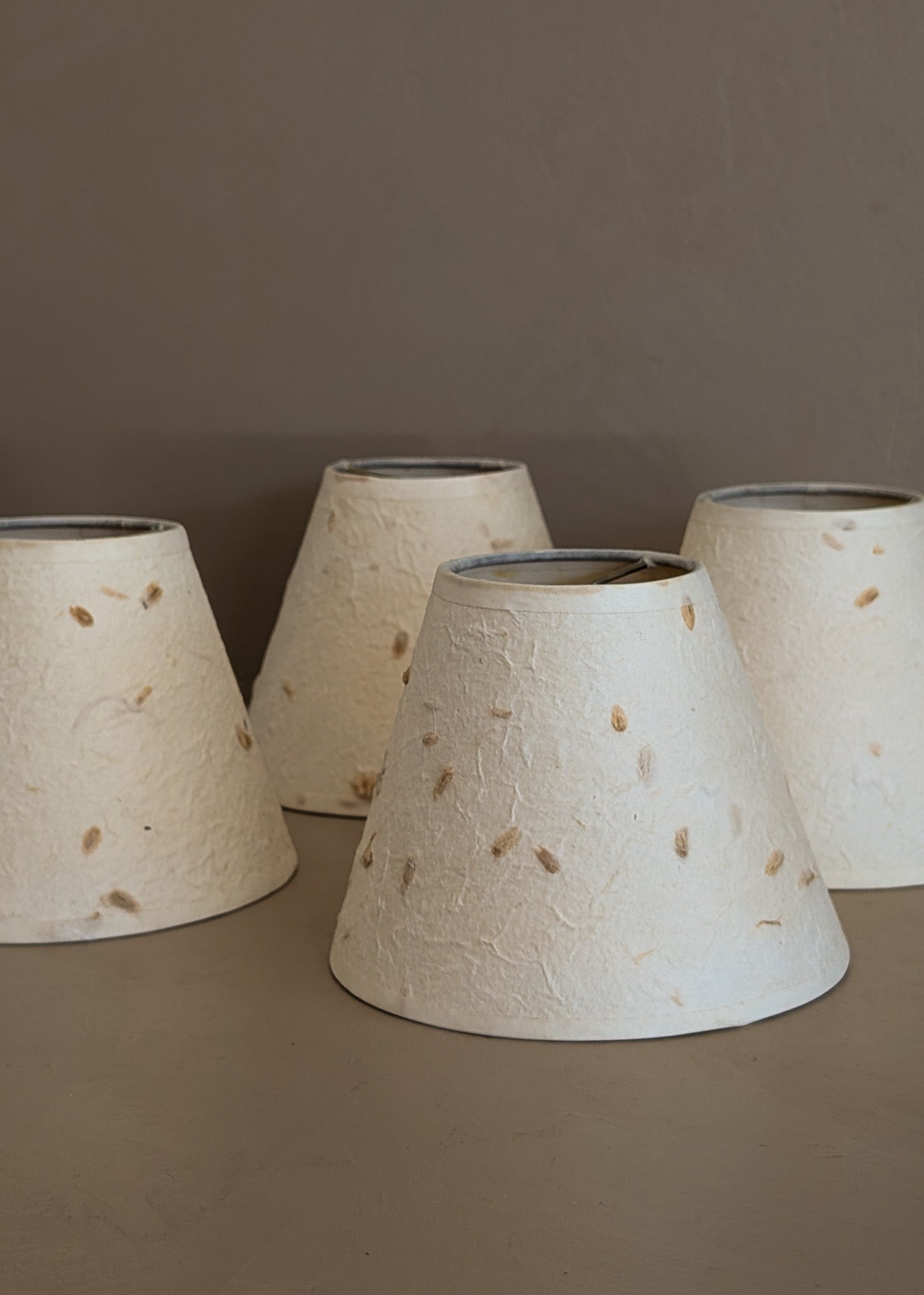 Set of 4 Vintage Textured Natural Fiber Paper Mache Clip On Chandelier/Sconce Lampshades