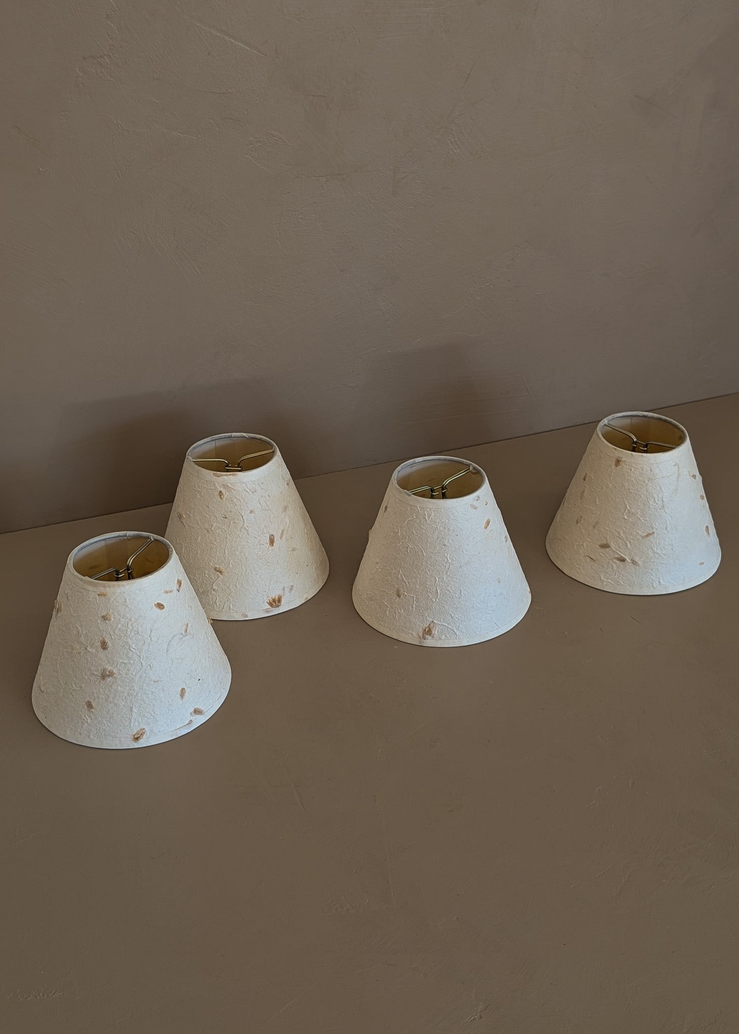 Set of 4 Vintage Textured Natural Fiber Paper Mache Clip On Chandelier/Sconce Lampshades