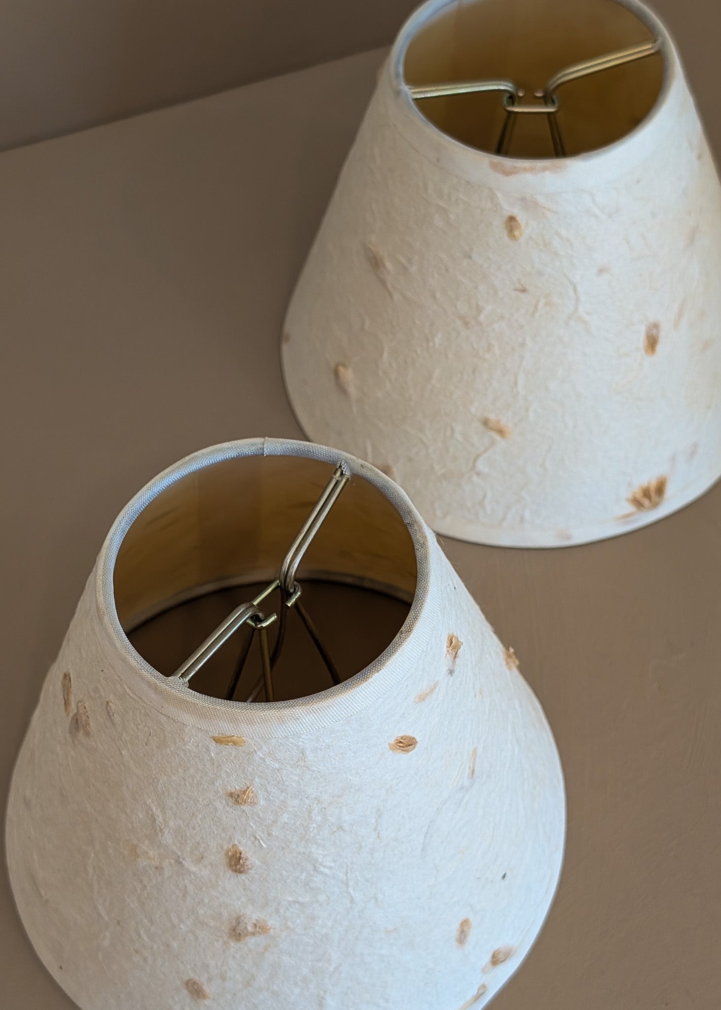 Set of 4 Vintage Textured Natural Fiber Paper Mache Clip On Chandelier/Sconce Lampshades