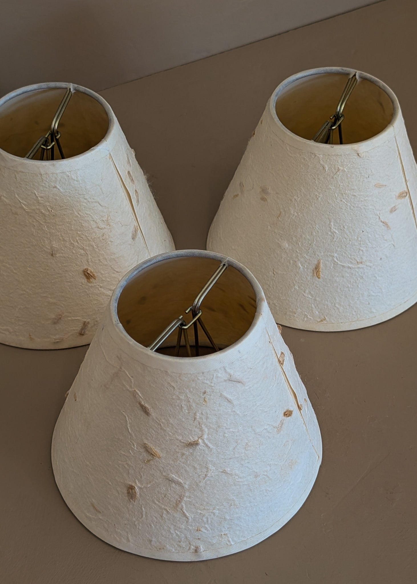 Set of 4 Vintage Textured Natural Fiber Paper Mache Clip On Chandelier/Sconce Lampshades