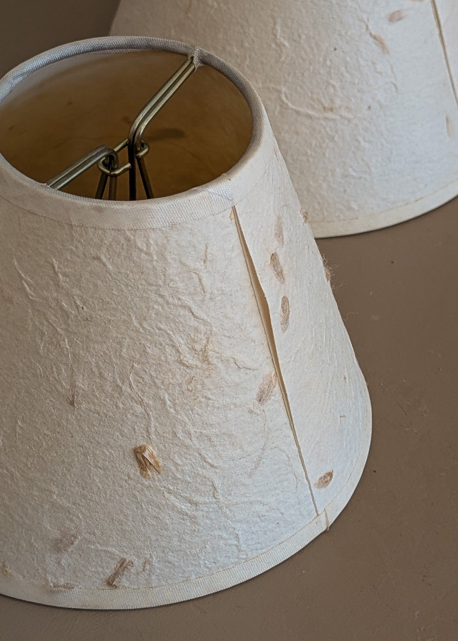 Set of 4 Vintage Textured Natural Fiber Paper Mache Clip On Chandelier/Sconce Lampshades