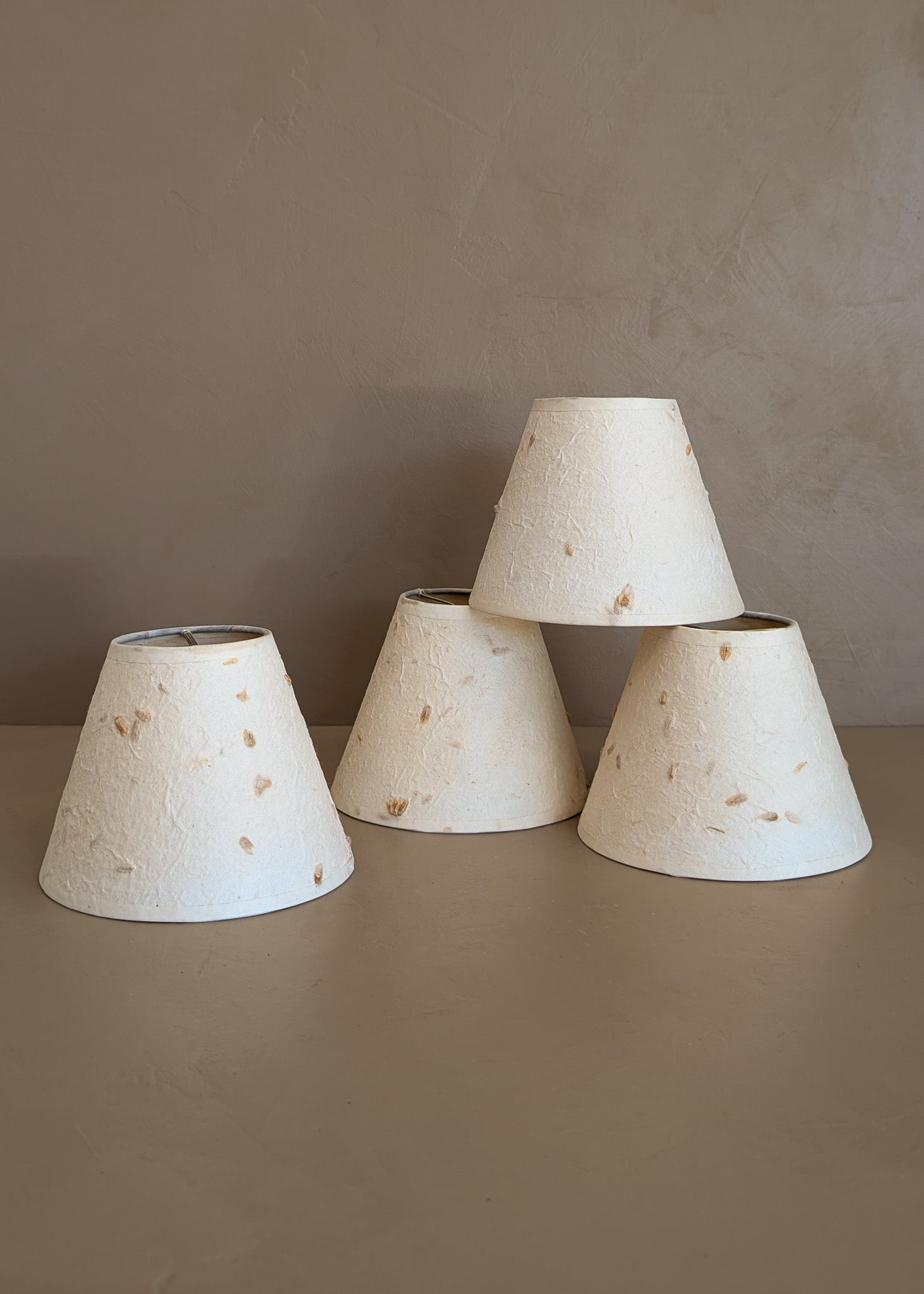 Set of 4 Vintage Textured Natural Fiber Paper Mache Clip On Chandelier/Sconce Lampshades
