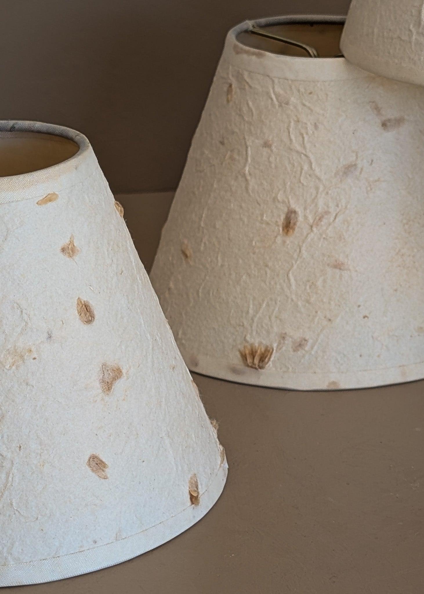 Set of 4 Vintage Textured Natural Fiber Paper Mache Clip On Chandelier/Sconce Lampshades