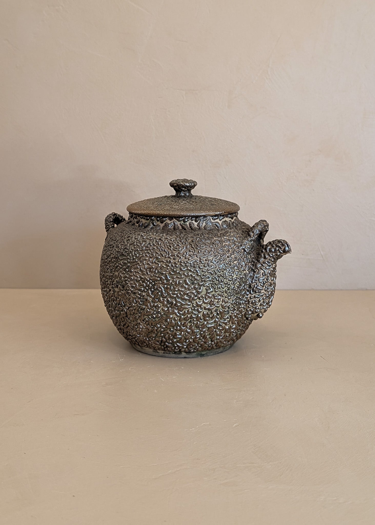 Vintage Japanese Teapot with Dark Brown Jakatsu Glaze