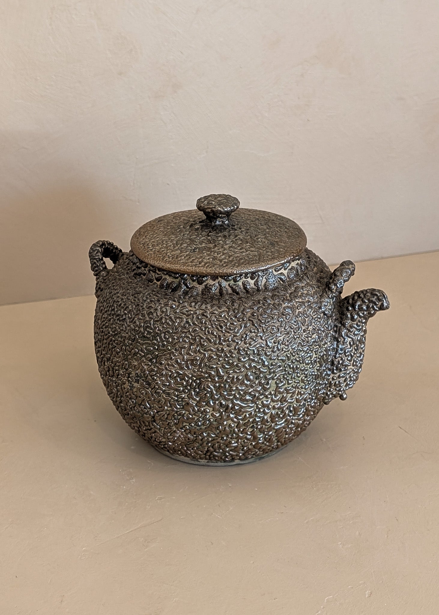 Vintage Japanese Teapot with Dark Brown Jakatsu Glaze