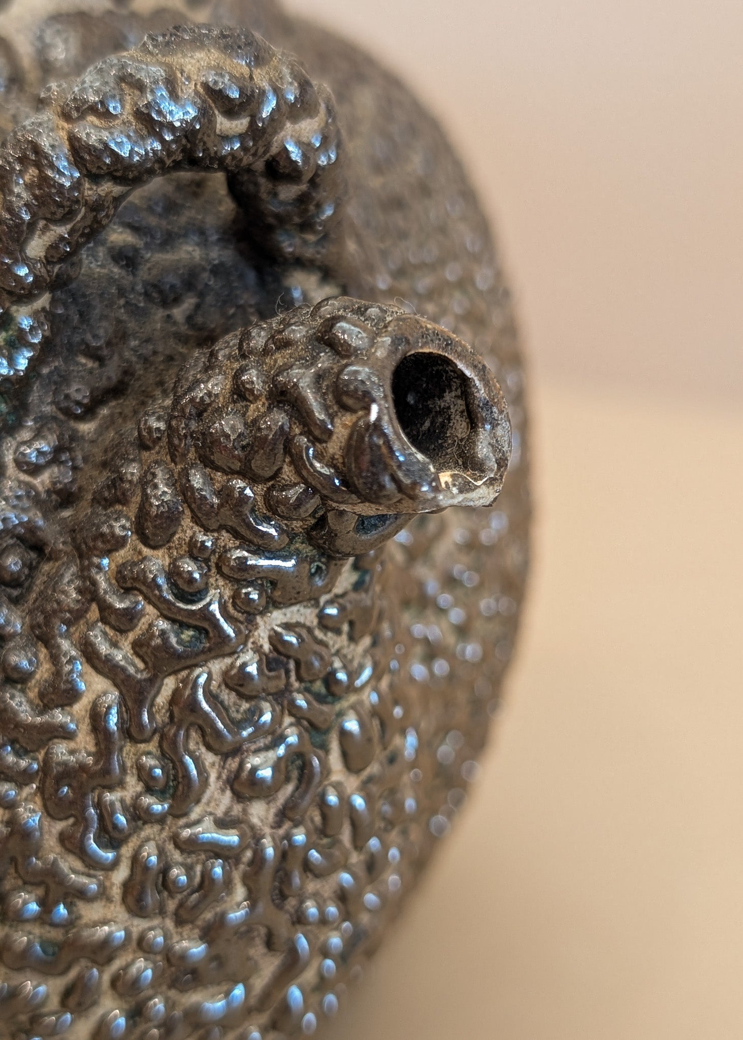 Vintage Japanese Teapot with Dark Brown Jakatsu Glaze