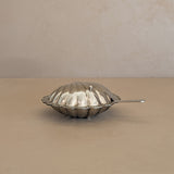 Vintage Silver-Plated Scallop Butter Dish with Glass Insert and Butter Knife