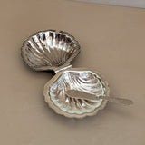 Vintage Silver-Plated Scallop Butter Dish with Glass Insert and Butter Knife