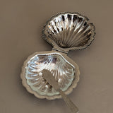 Vintage Silver-Plated Scallop Butter Dish with Glass Insert and Butter Knife