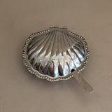 Vintage Silver-Plated Scallop Butter Dish with Glass Insert and Butter Knife