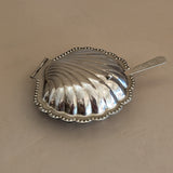 Vintage Silver-Plated Scallop Butter Dish with Glass Insert and Butter Knife