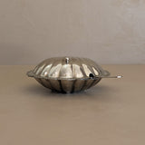 Vintage Silver-Plated Scallop Butter Dish with Glass Insert and Butter Knife