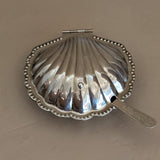 Vintage Silver-Plated Scallop Butter Dish with Glass Insert and Butter Knife