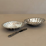 Vintage Silver-Plated Scallop Butter Dish with Glass Insert and Butter Knife