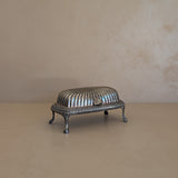 Vintage Silver-Plated Footed Dome Roll Top Butter Dish with Glass Insert