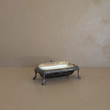 Vintage Silver-Plated Footed Dome Roll Top Butter Dish with Glass Insert