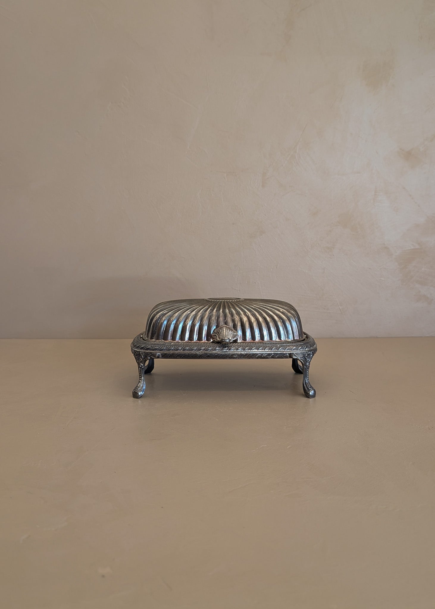 Vintage Silver-Plated Footed Dome Roll Top Butter Dish with Glass Insert