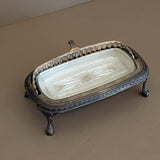 Vintage Silver-Plated Footed Dome Roll Top Butter Dish with Glass Insert