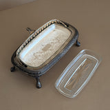 Vintage Silver-Plated Footed Dome Roll Top Butter Dish with Glass Insert