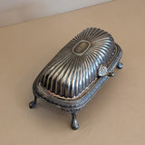 Vintage Silver-Plated Footed Dome Roll Top Butter Dish with Glass Insert