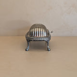 Vintage Silver-Plated Footed Dome Roll Top Butter Dish with Glass Insert