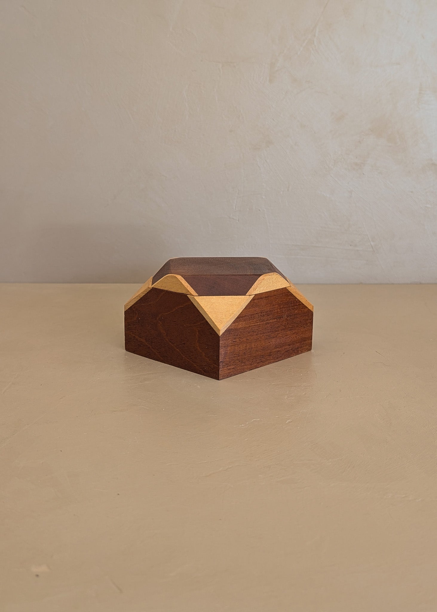 Unique Handcrafted Two-Tone Geometric Wooden Box with Lid