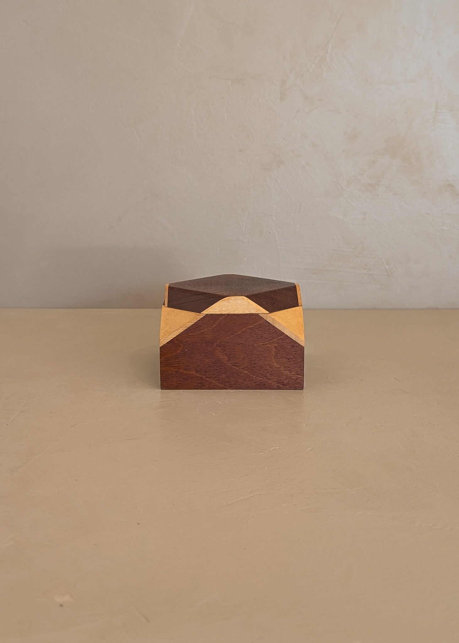 Unique Handcrafted Two-Tone Geometric Wooden Box with Lid