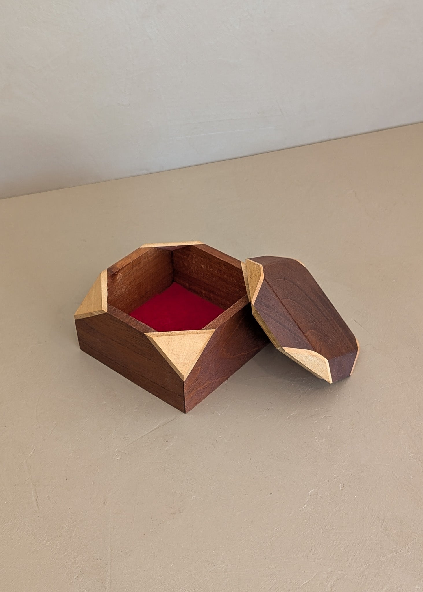 Unique Handcrafted Two-Tone Geometric Wooden Box with Lid