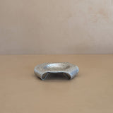 Unique 1950s Vintage Folk Art Hand-Hammered Aluminum Dish Tray with Curled Feet