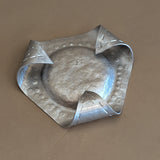 Unique 1950s Vintage Folk Art Hand-Hammered Aluminum Dish Tray with Curled Feet