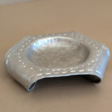 Unique 1950s Vintage Folk Art Hand-Hammered Aluminum Dish Tray with Curled Feet