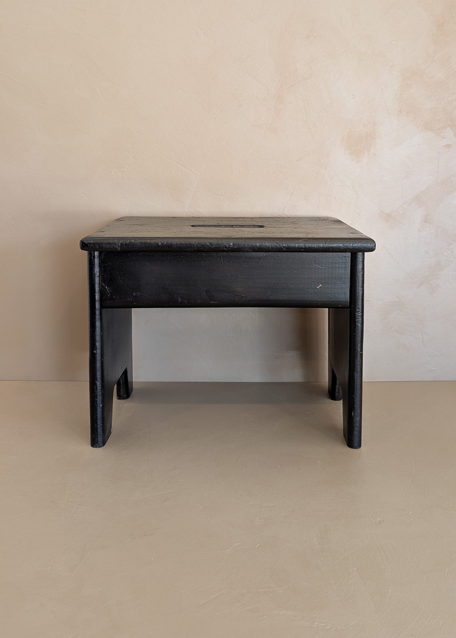 Vintage Handmade Primitive Painted Black Stool