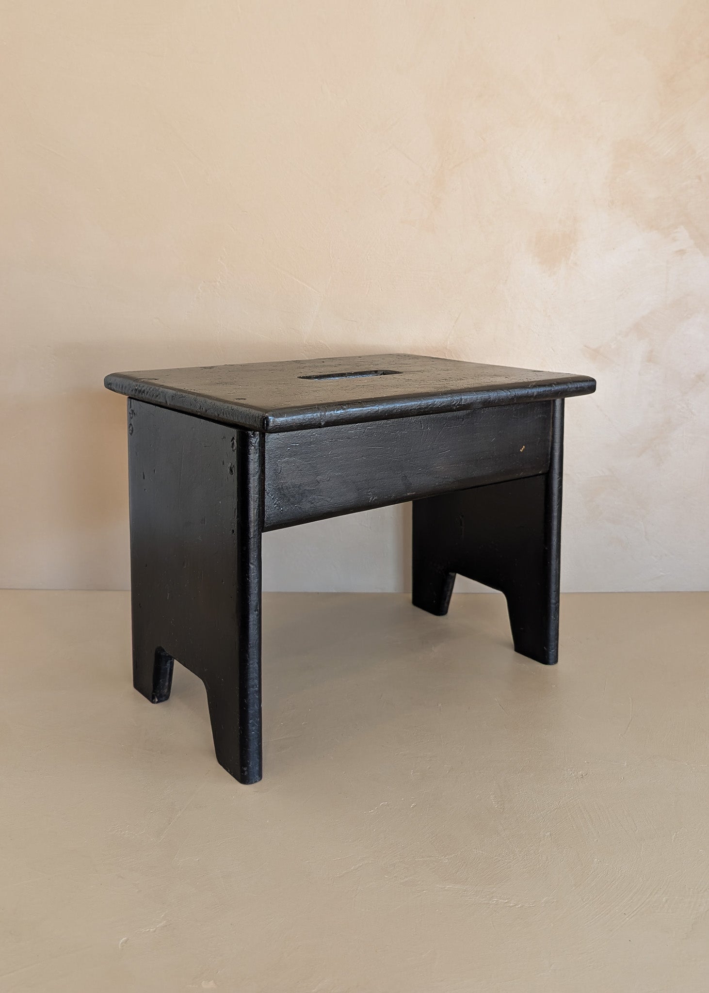Vintage Handmade Primitive Painted Black Stool