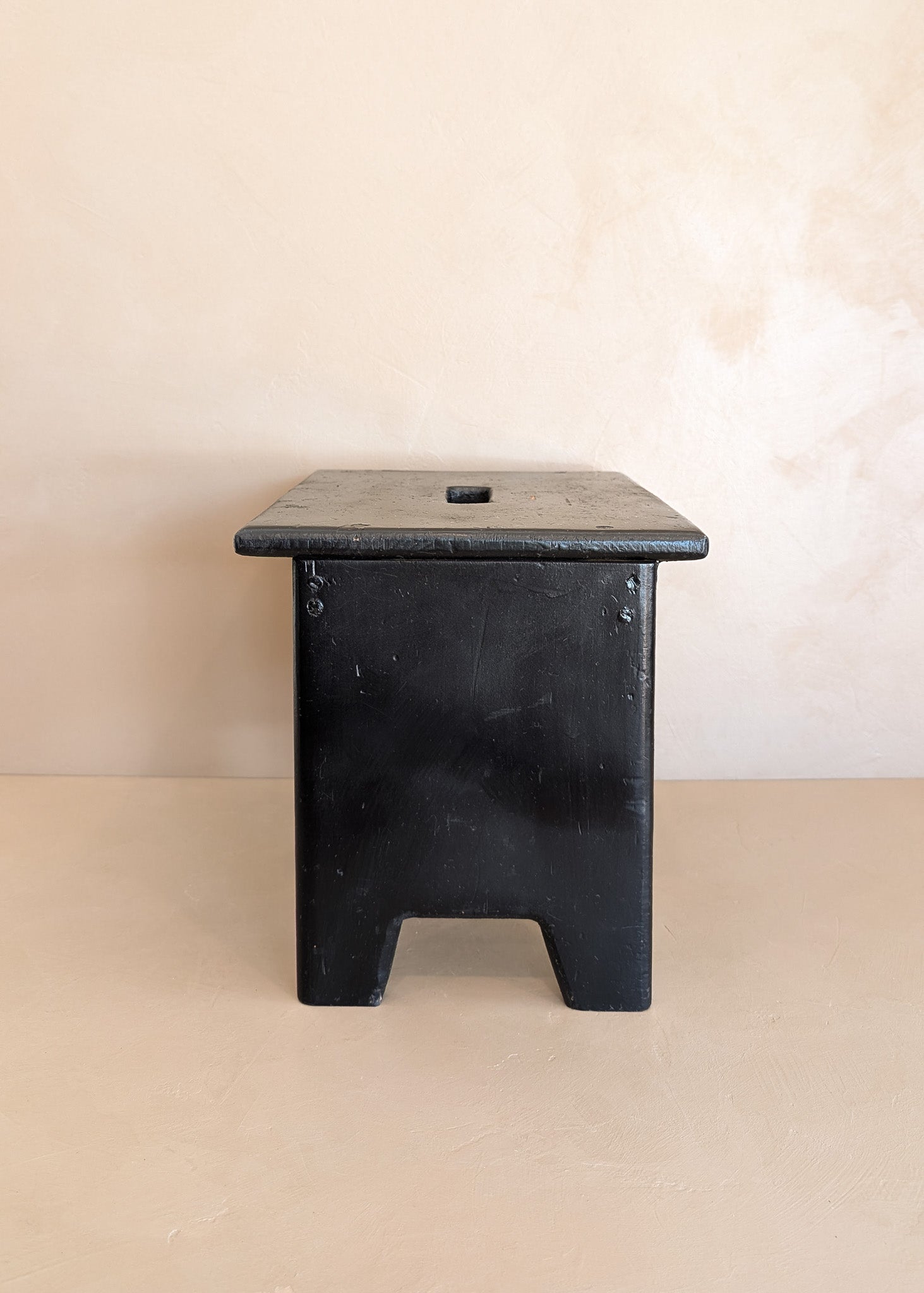 Vintage Handmade Primitive Painted Black Stool