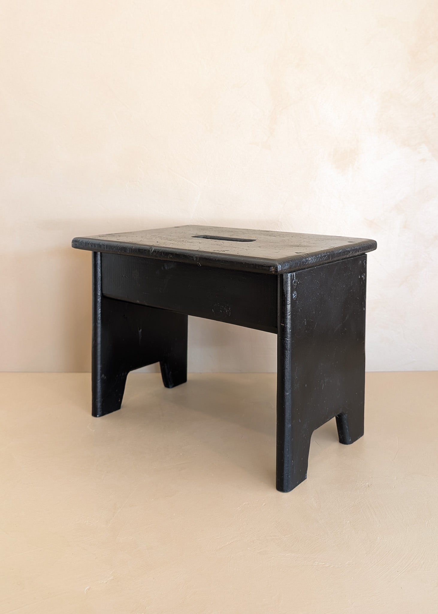 Vintage Handmade Primitive Painted Black Stool