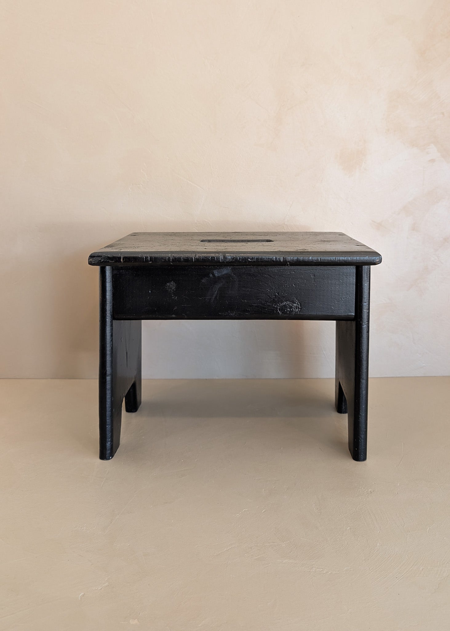Vintage Handmade Primitive Painted Black Stool