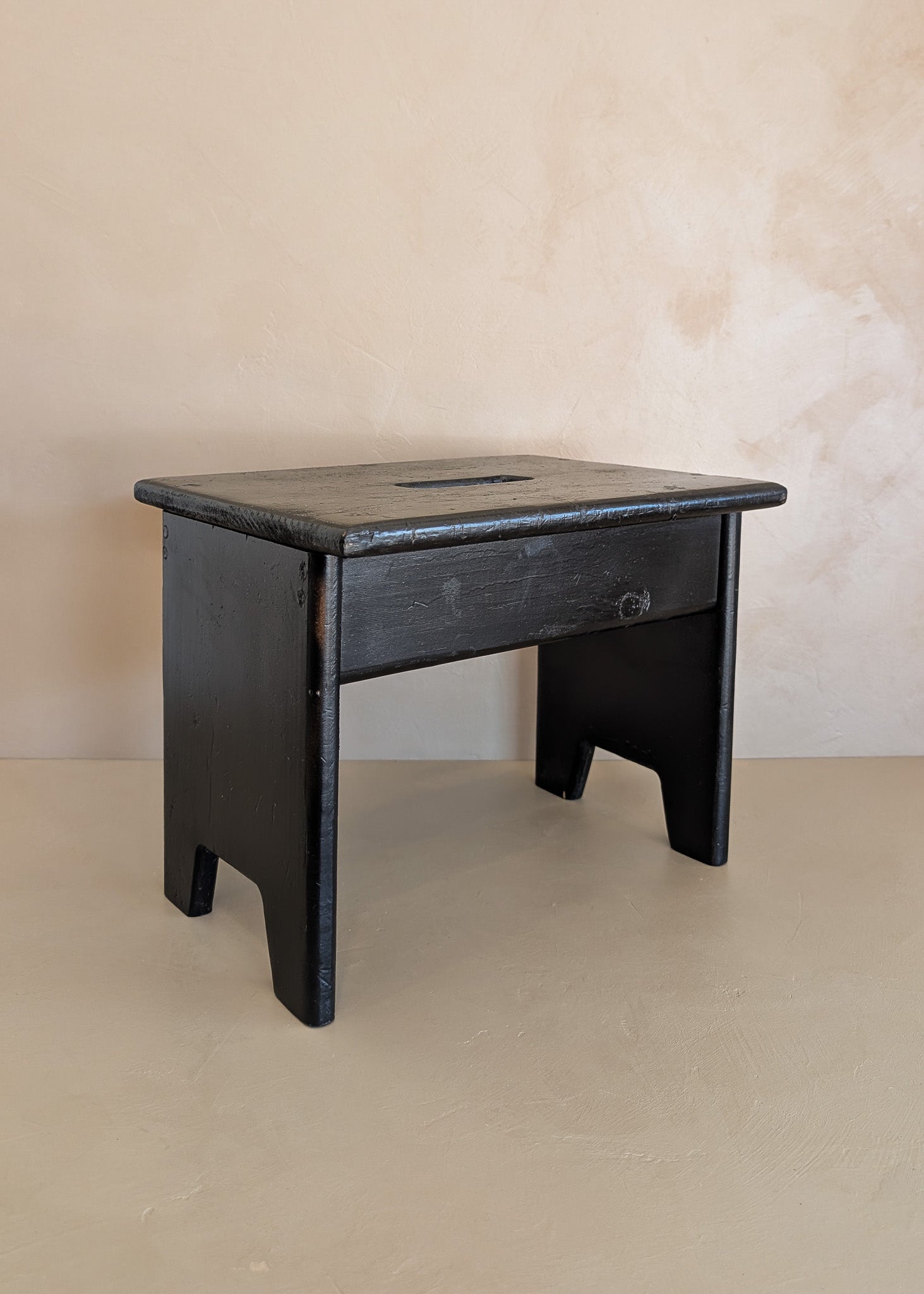Vintage Handmade Primitive Painted Black Stool
