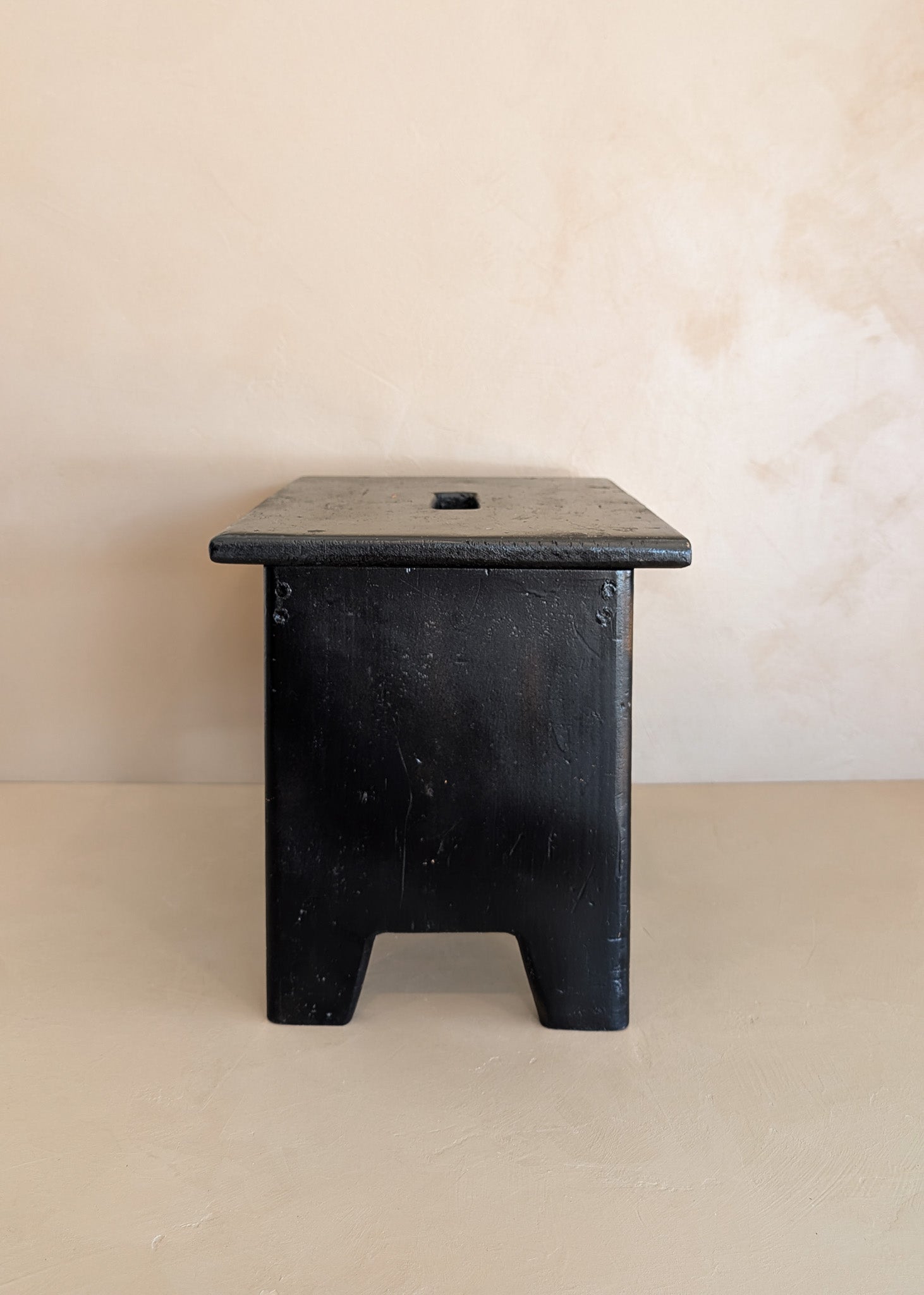 Vintage Handmade Primitive Painted Black Stool